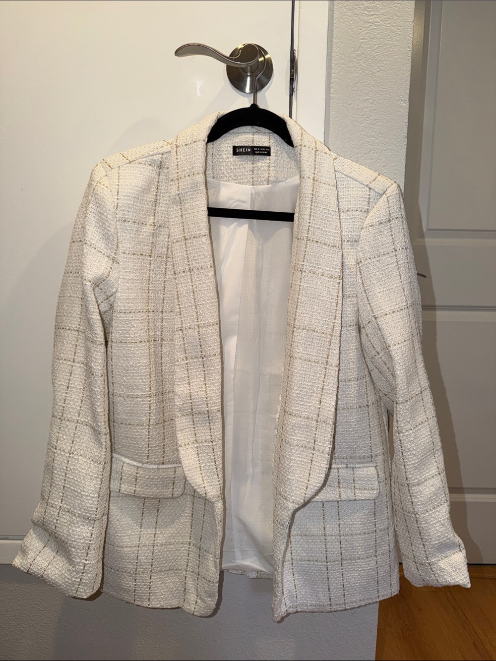Cream Tweed Blazer with Gold Thread Accents